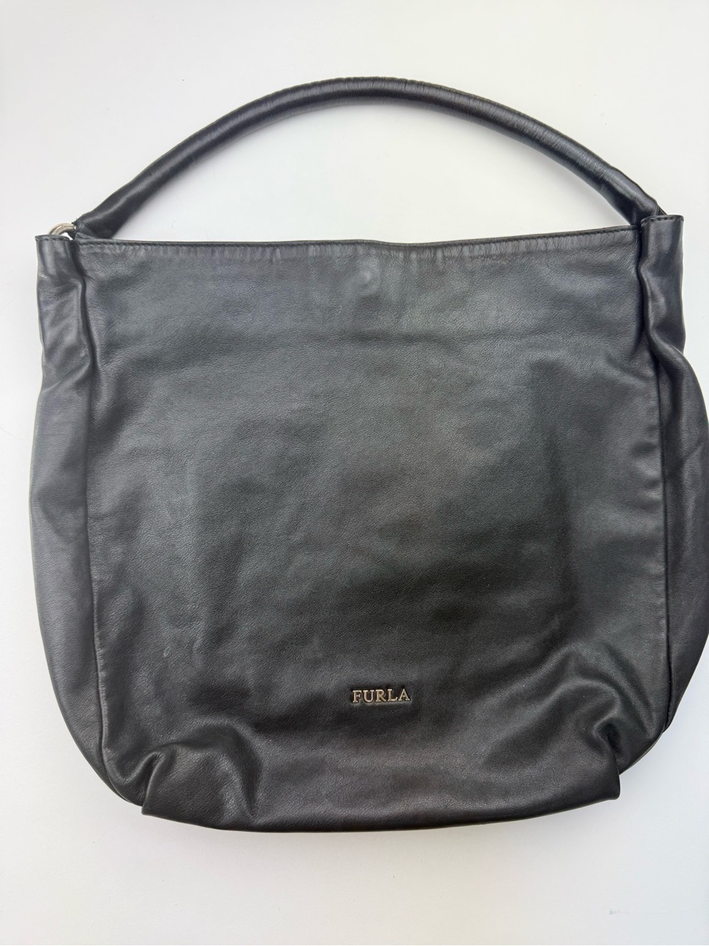 FURLA black leather hobo satchel shoulder bag